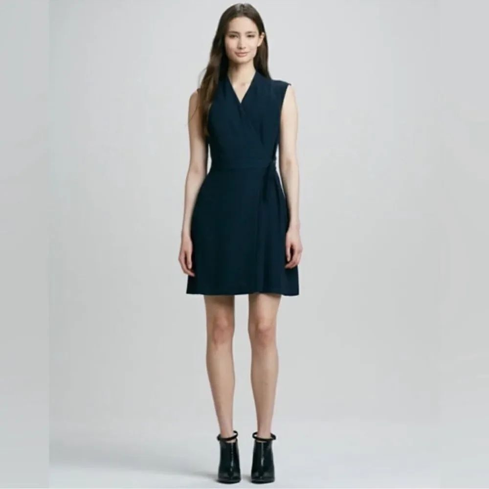 Theory Eldah Paramount Sleeveless Wrap Dress in Navy 6